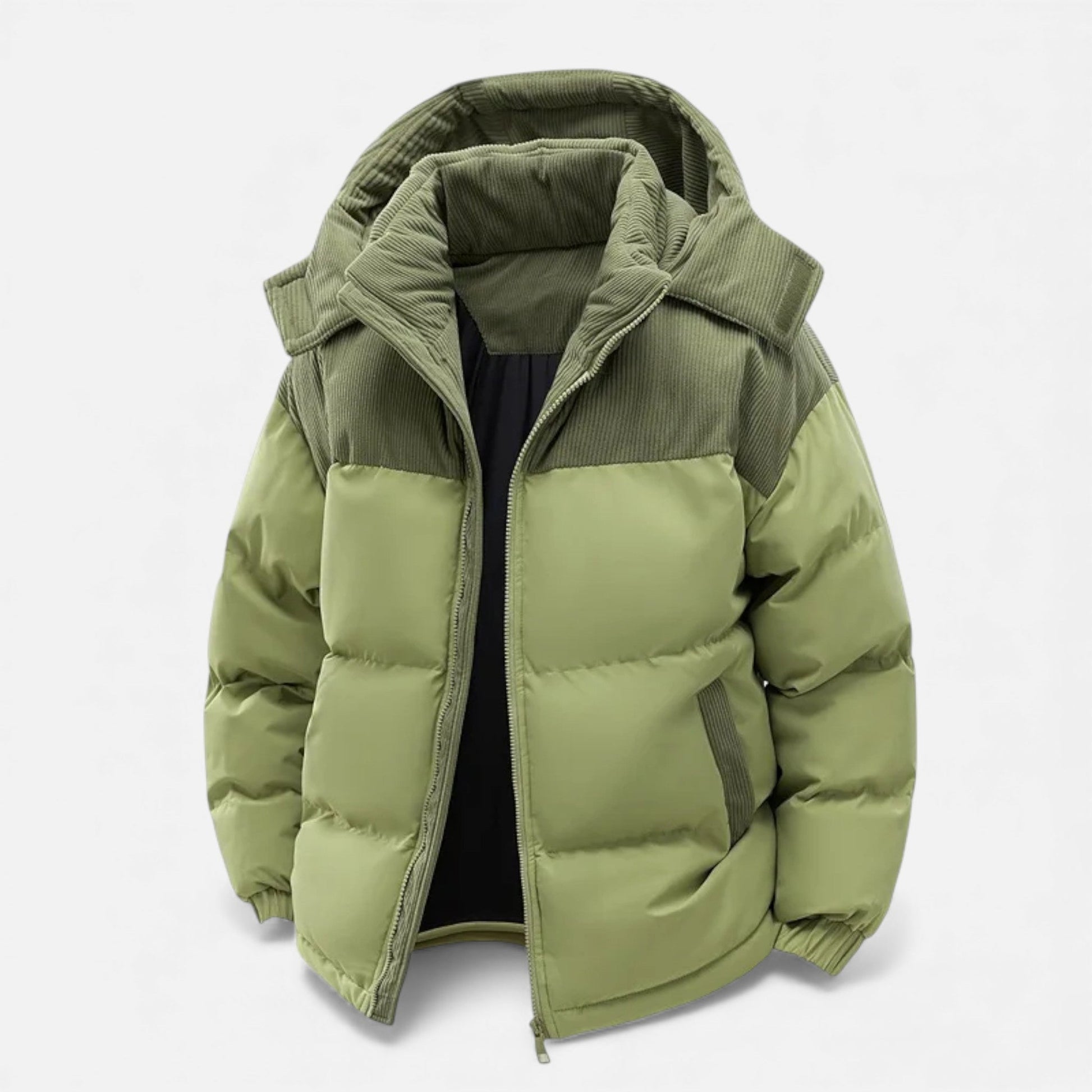 Men’s Casual Thick Fleece-Lined Winter Jacket with Stand-up Collar and Removable Hood