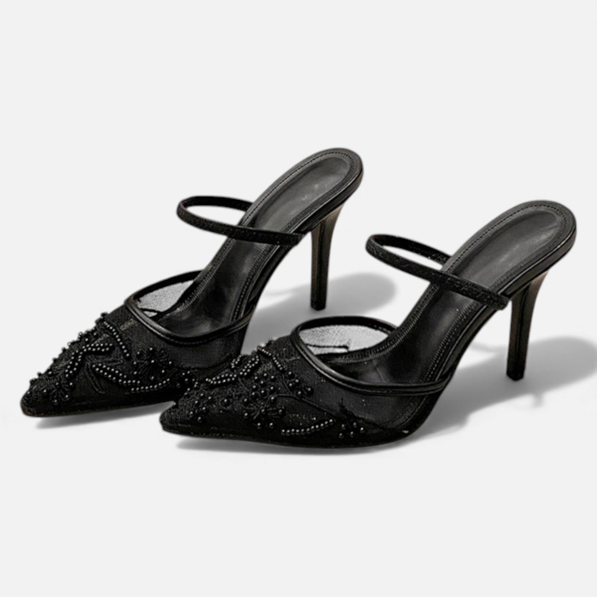 Women’s Statement Airy Embroidered Flower Mesh Sophisticated Heels