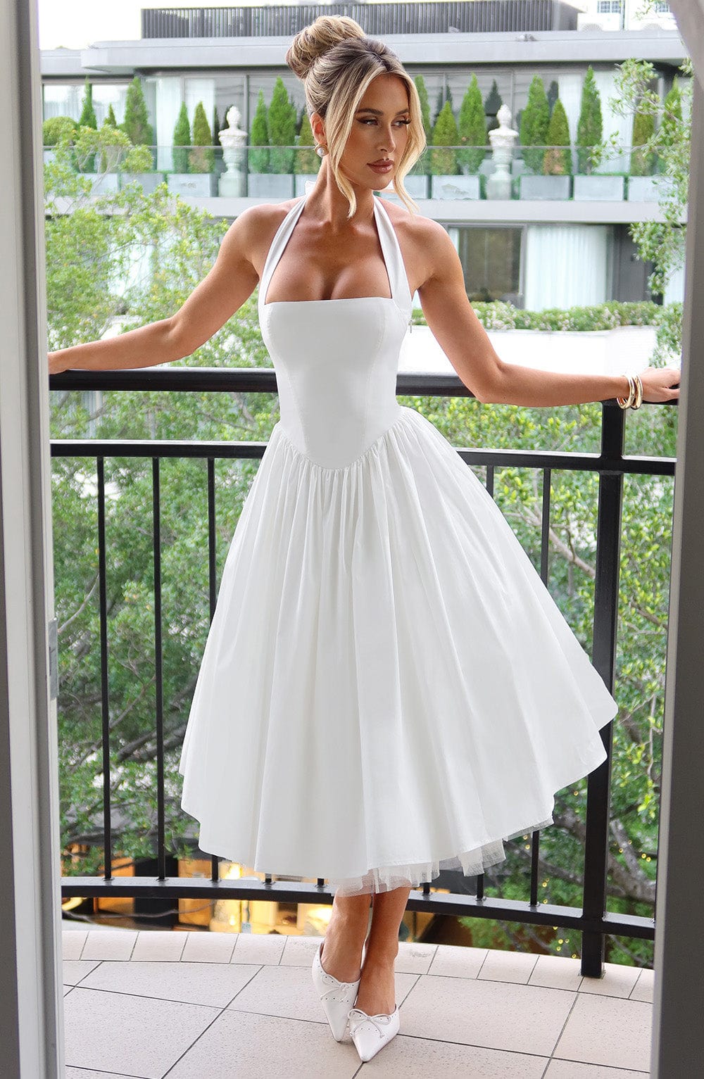 Women’s Chic Halter Wedding Guest Dresses Midi Length