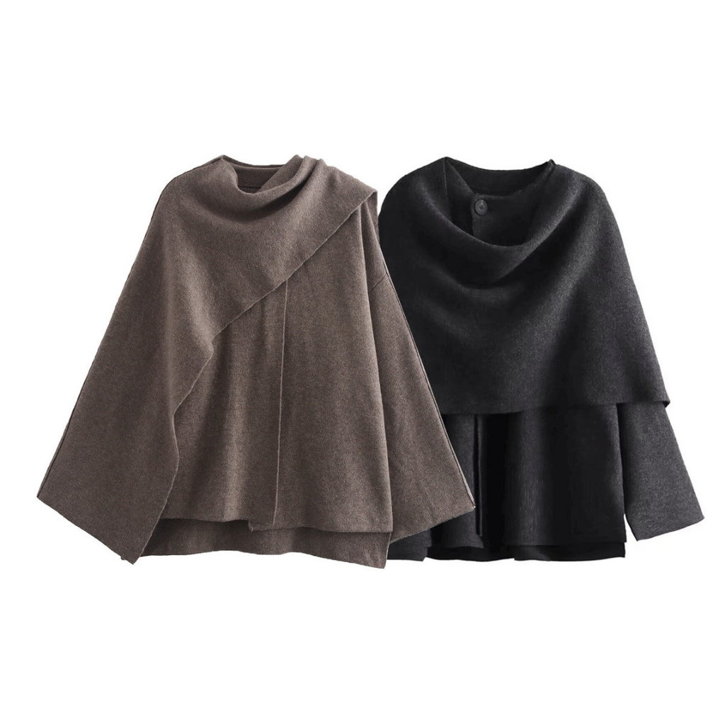 Women's Fashion Slip-on Asymmetrical Poncho for Winter Warmth