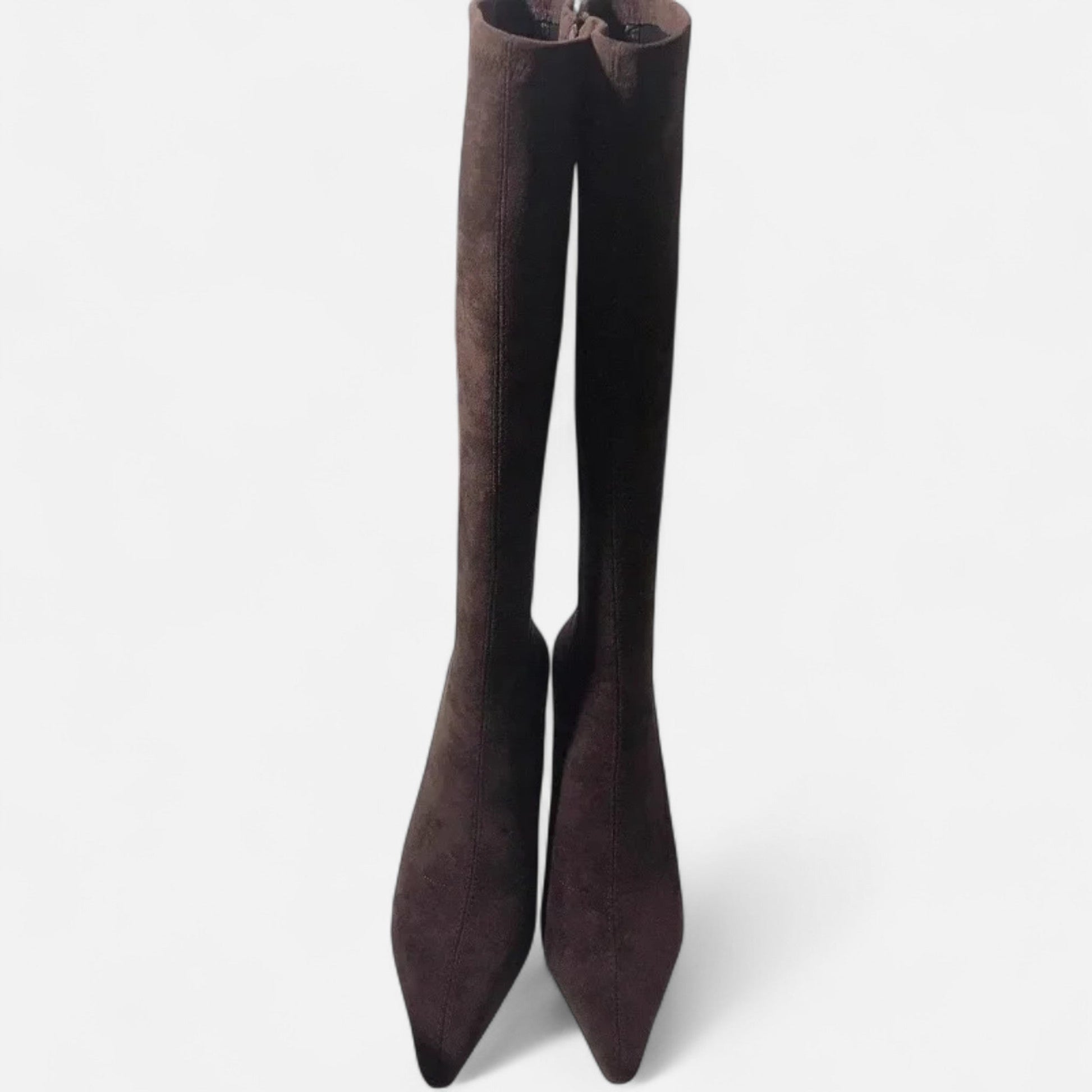 Women’s Sleek Suede Thigh-High Heeled Boots with Pointed Toe