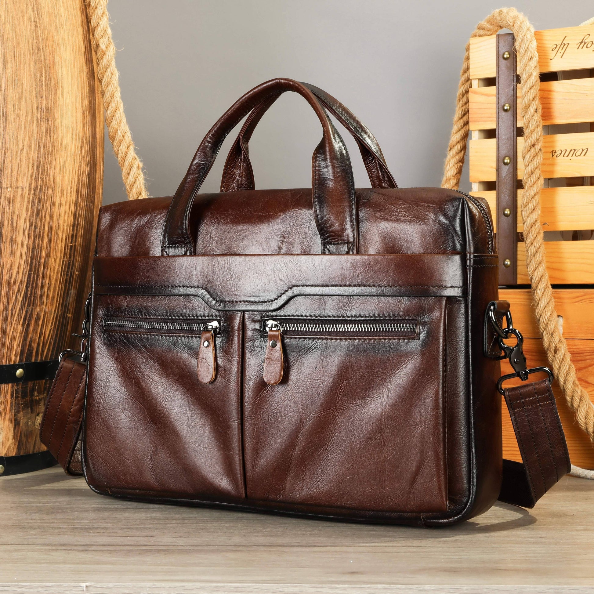 Men's Casual Leather Laptop Bag - Image 4