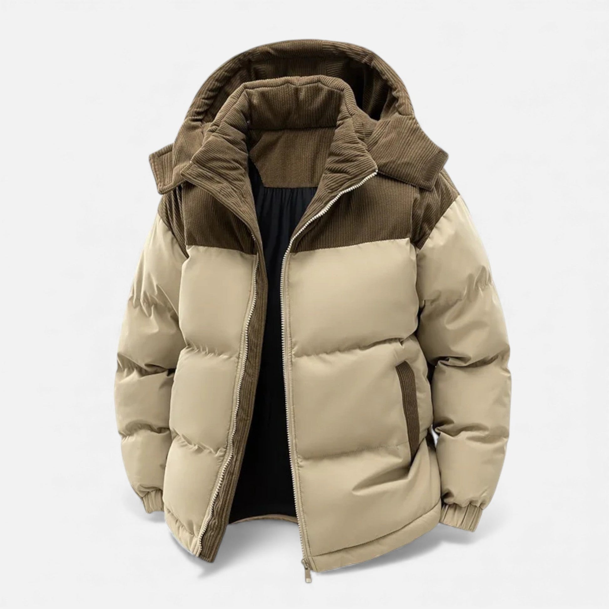 Men’s Casual Thick Fleece-Lined Winter Jacket with Stand-up Collar and Removable Hood