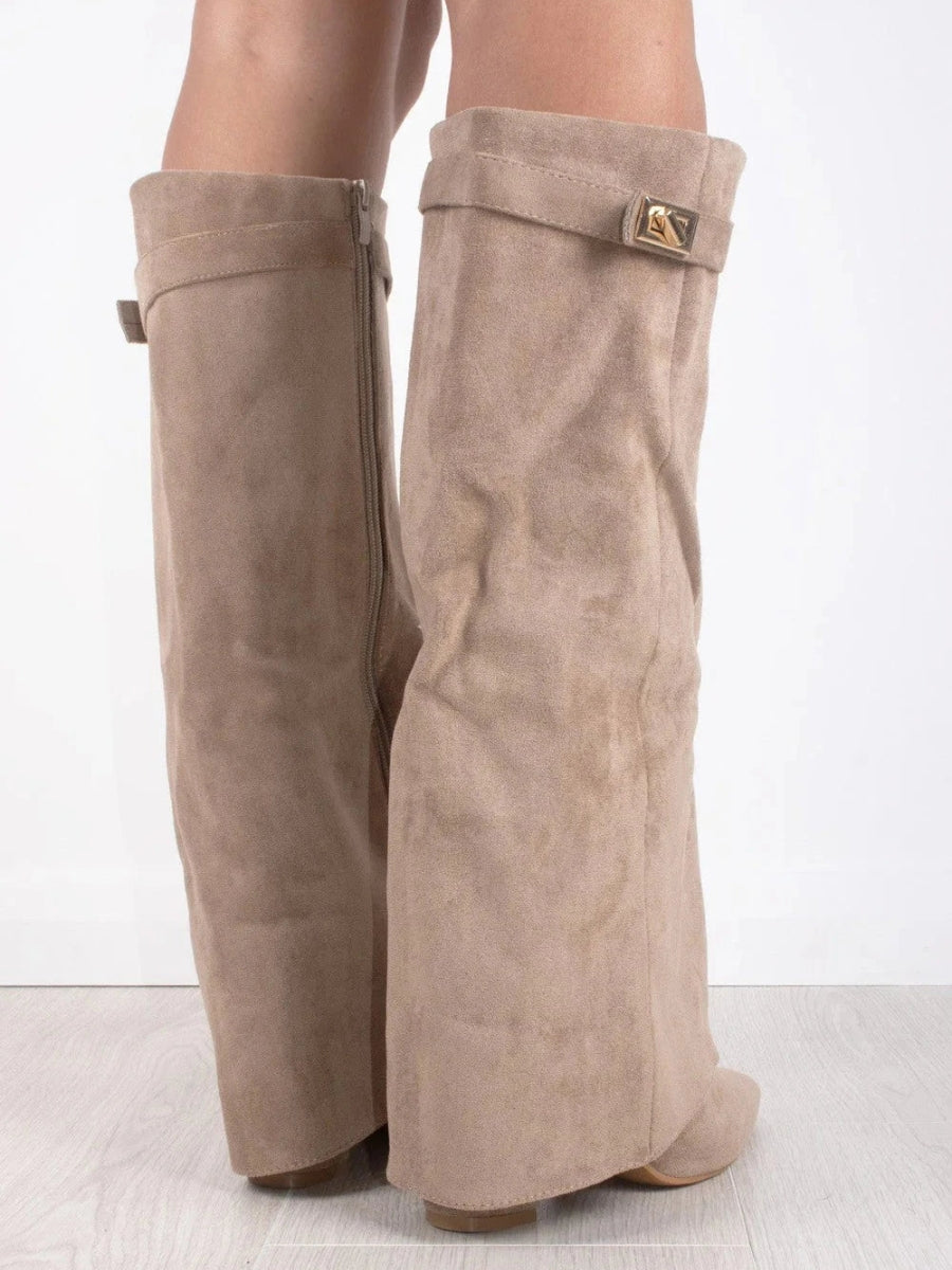Women’s Fashion Knee High Boots with Flared Top and Block Heel