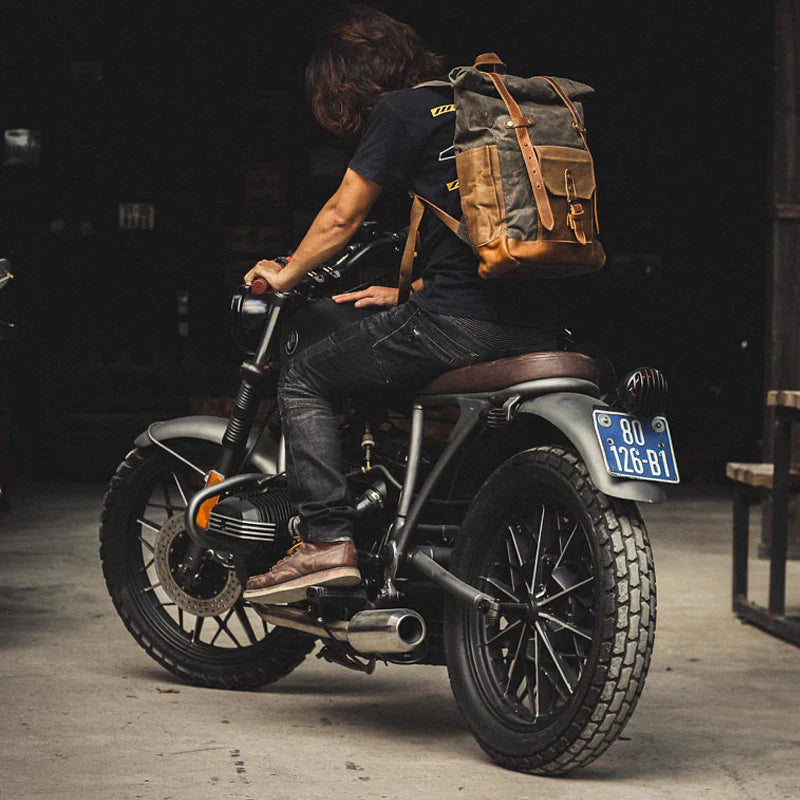 Men's Military Roll-Top Canvas Travel Hiking Laptop Backpack - Image 3