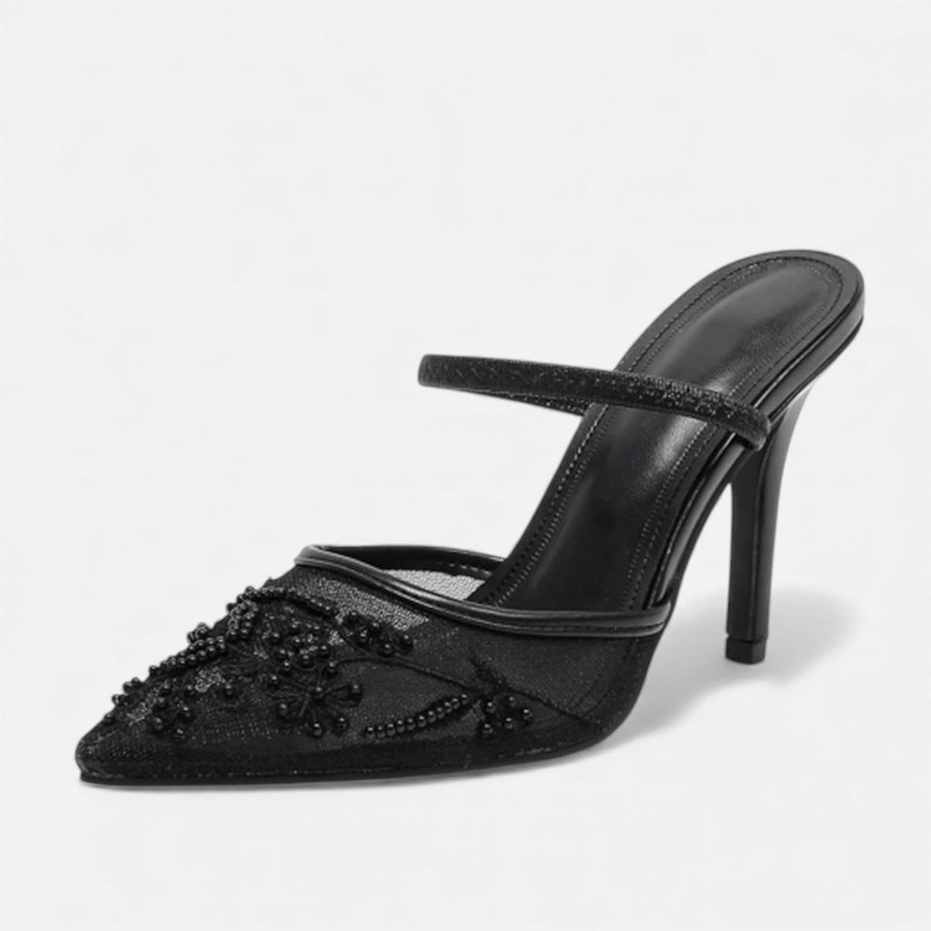 Women’s Statement Airy Embroidered Flower Mesh Sophisticated Heels