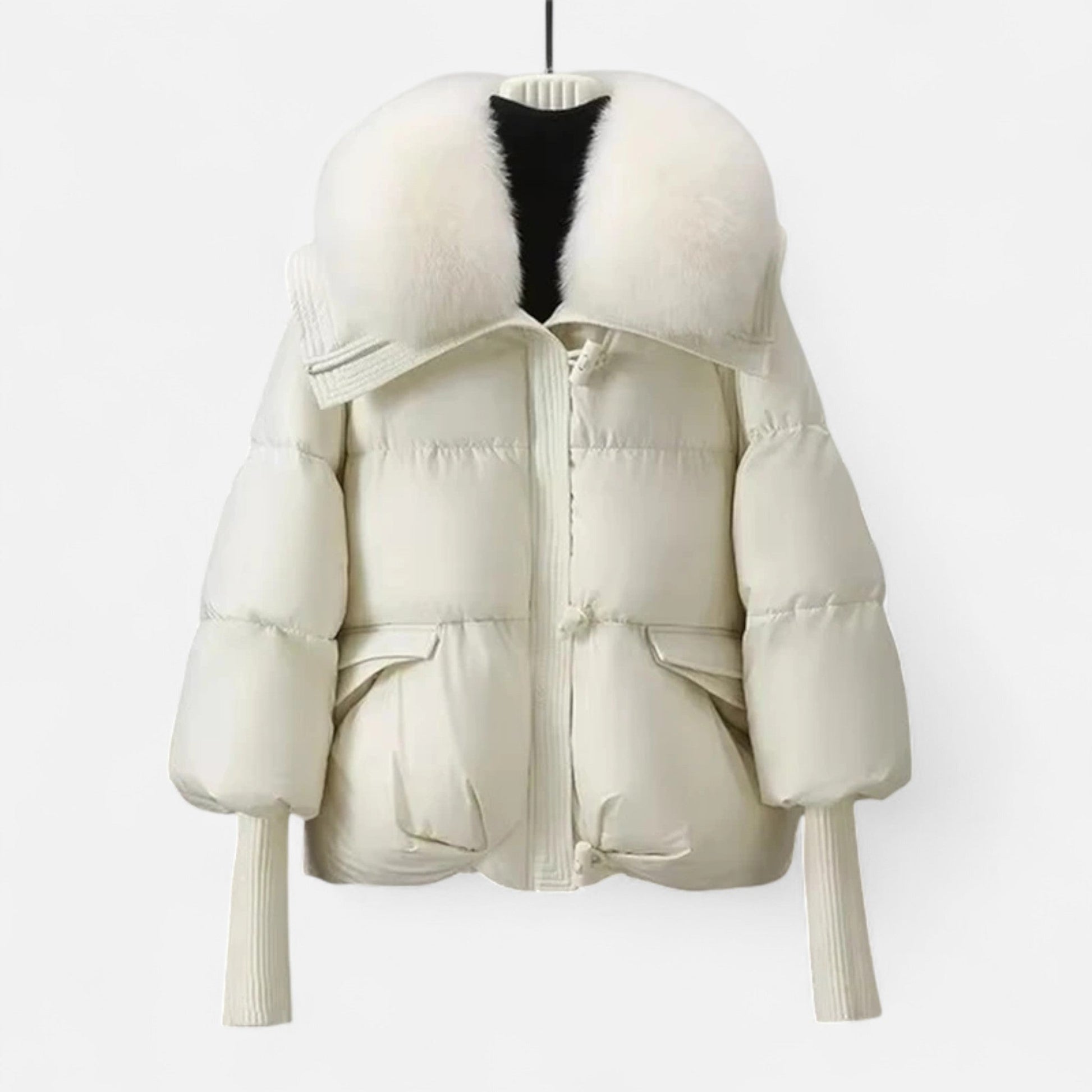 Women’s Fashionable Layered Down Jacket with Thick Design and Fur-Collar