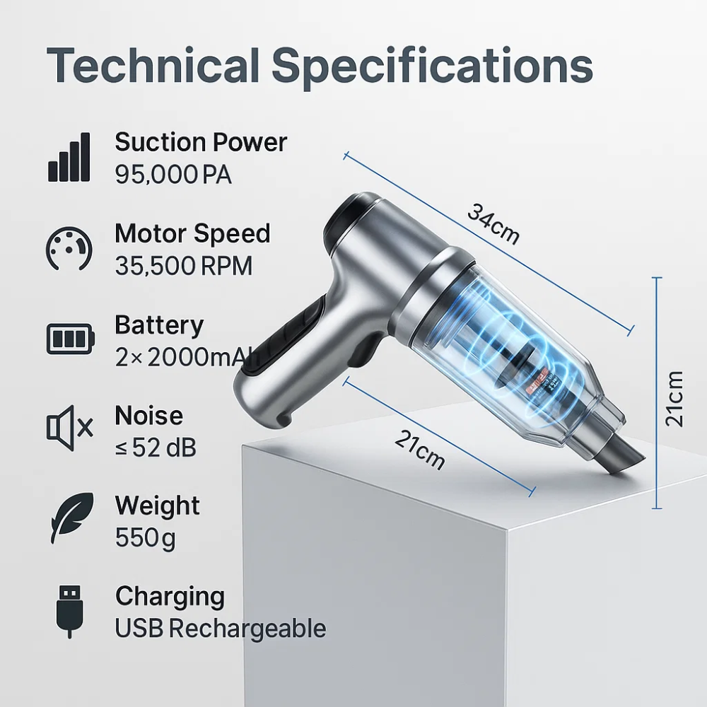 Handheld Car Vacuum Cleaner Powerful Compact Auto Cleaning Tool - Image 6