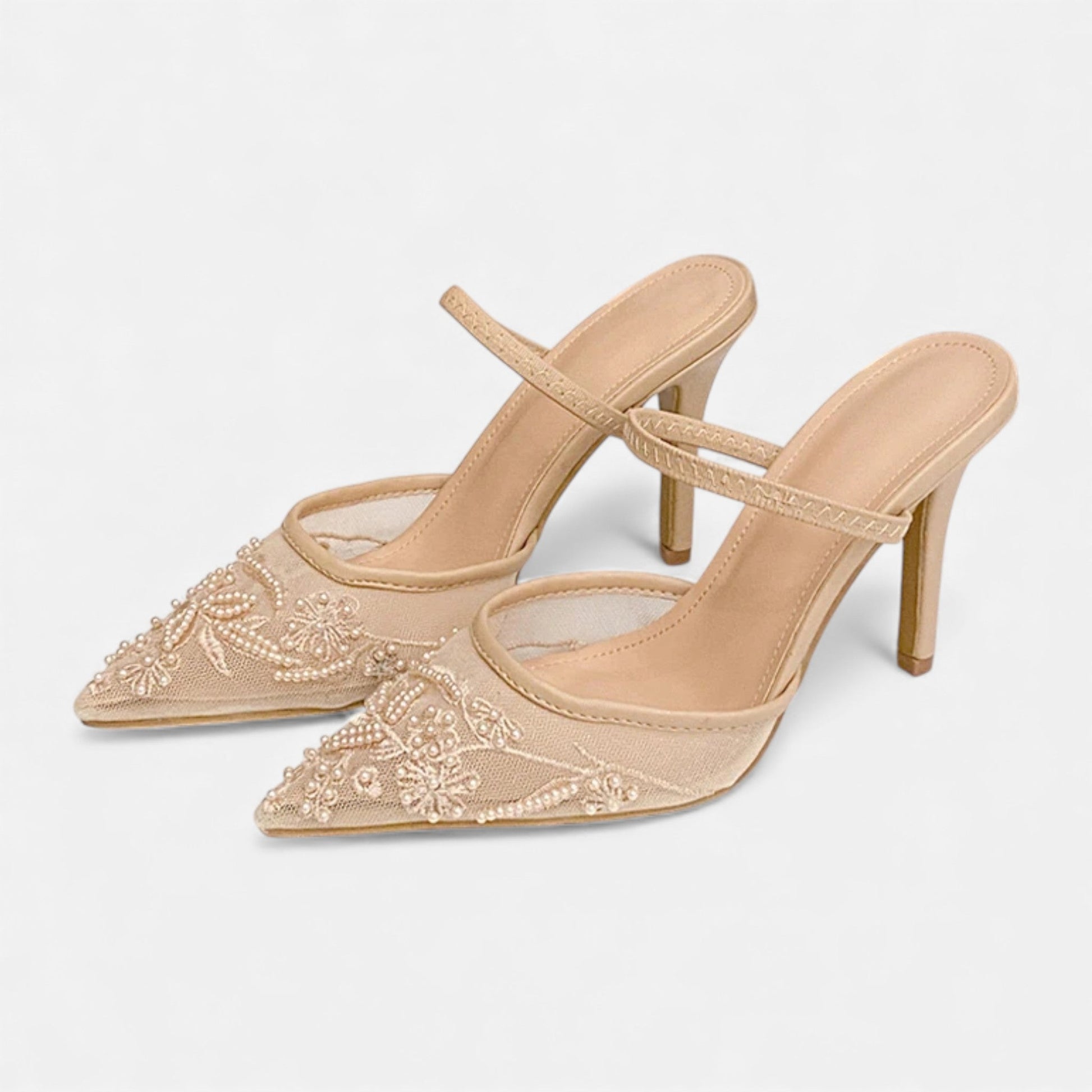 Women’s Statement Airy Embroidered Flower Mesh Sophisticated Heels