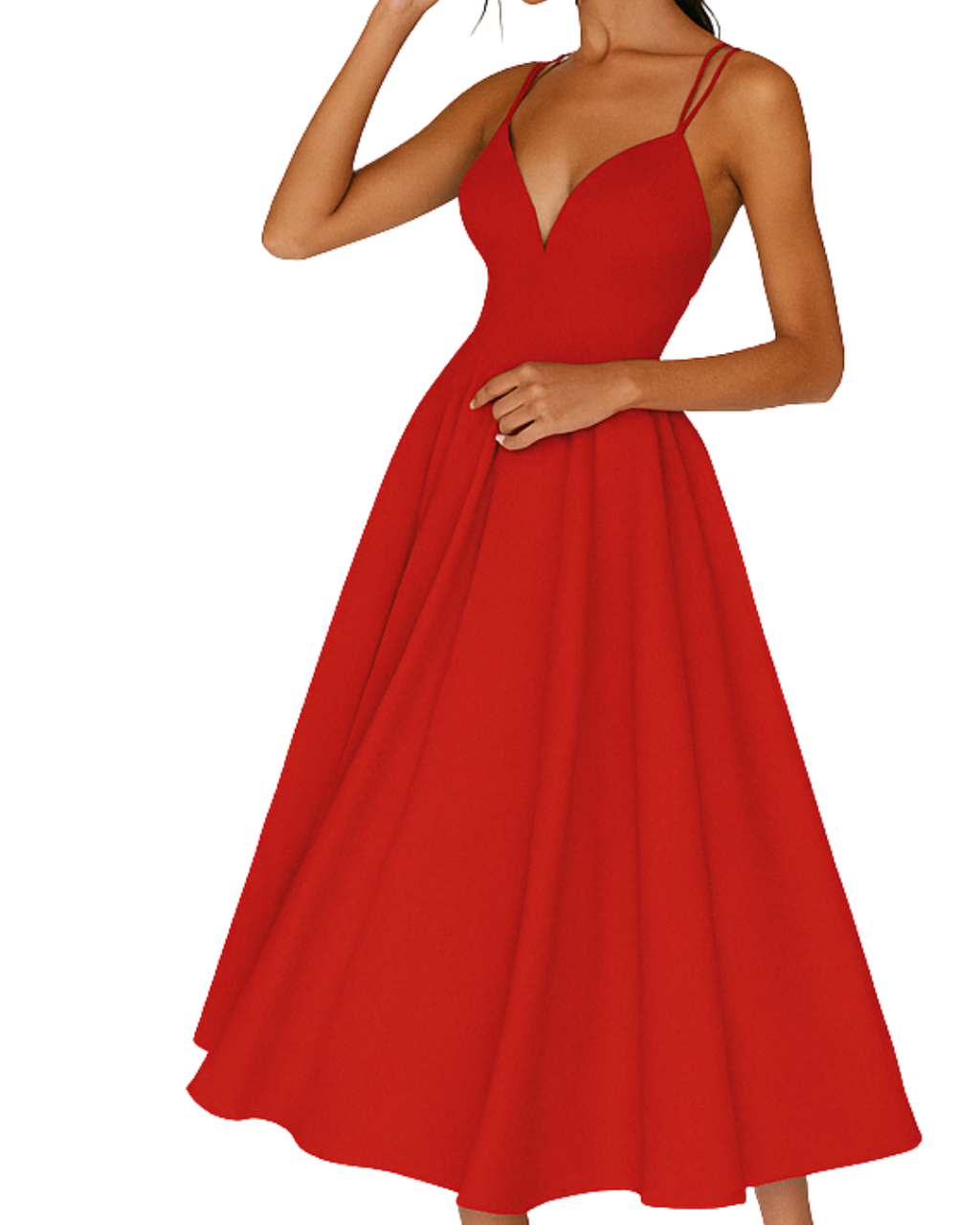 Women Modern Strappy Midi Length Wedding Guest  Dress