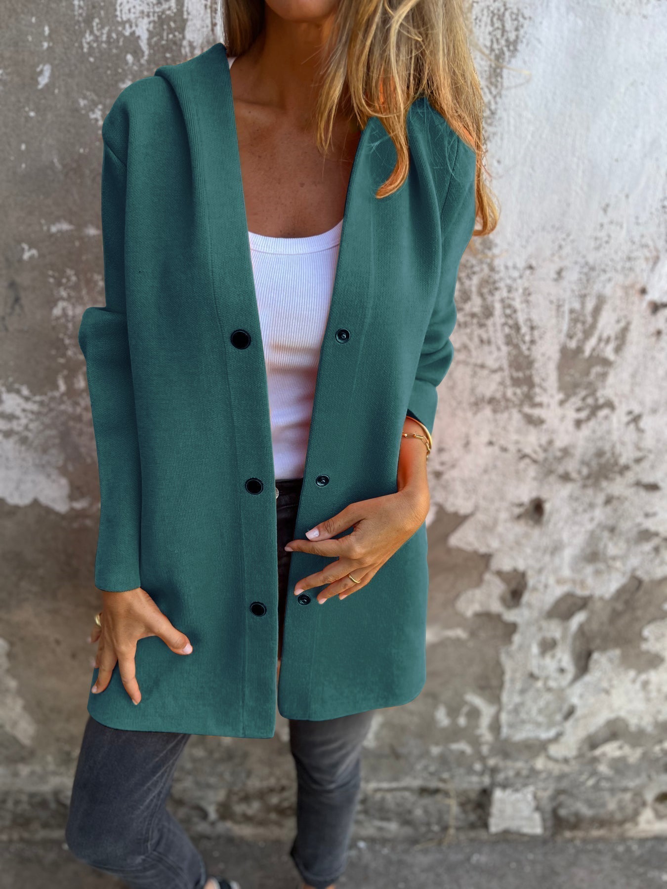 Stylish fashionable women's hooded jacket for transitional weather