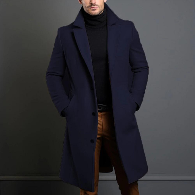 Versatile Long Warm Lapel Overcoat for Men