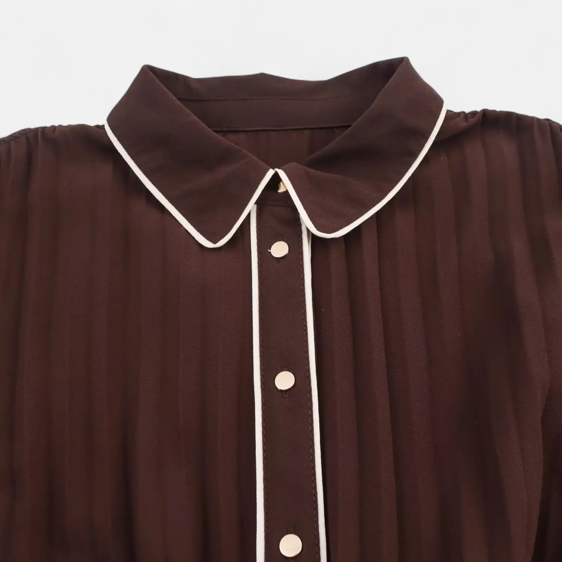 Women’s Elegant Belted Long Sleeves Chiffon Midi Dress with Turn-Down Collar
