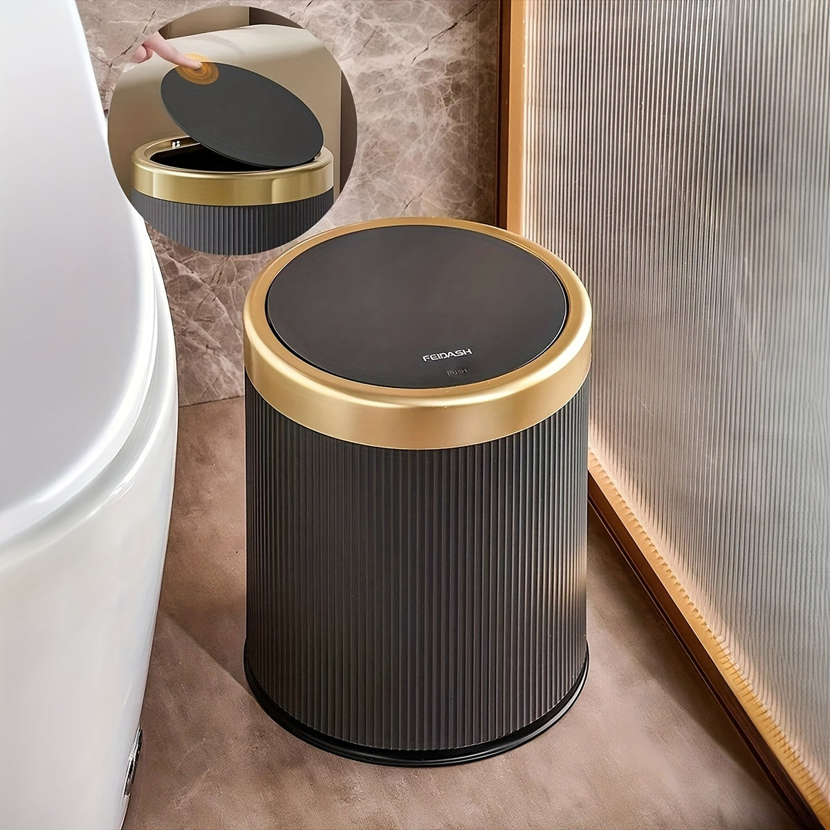 Modern Trash Can Oval Press Top Bathroom Bin Dual Inner Bucket - Image 5