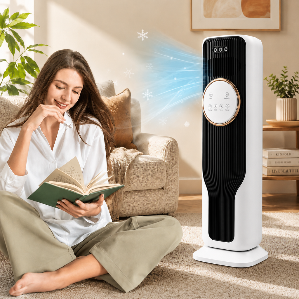 Cold, Warm Air Conditioning Fan 4-in-1 Portable Air Cooler, Heater, Humidifier & Blower
