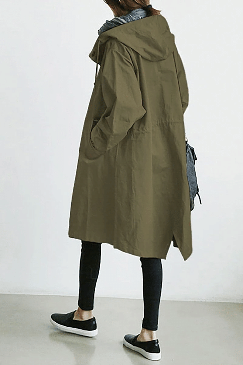 Women's Water-resistant Oversized Warm Buttoned Raincoat for Autumn and Winter
