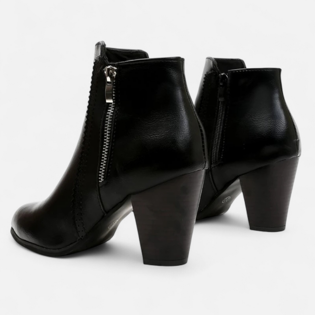 Women’s Retro Zip-Heel Support Fashion Boots with Coarse Heel and Sleek Side Zipper
