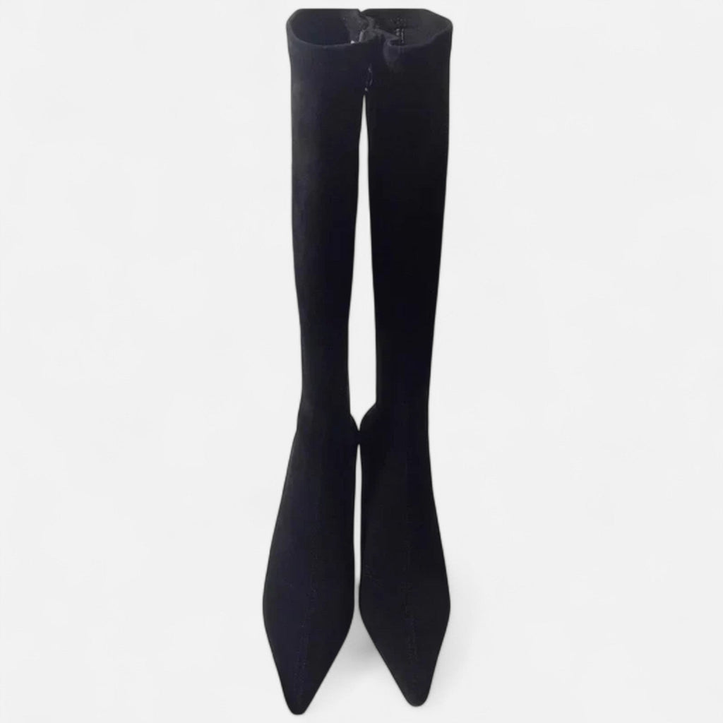 Women’s Sleek Suede Thigh-High Heeled Boots with Pointed Toe