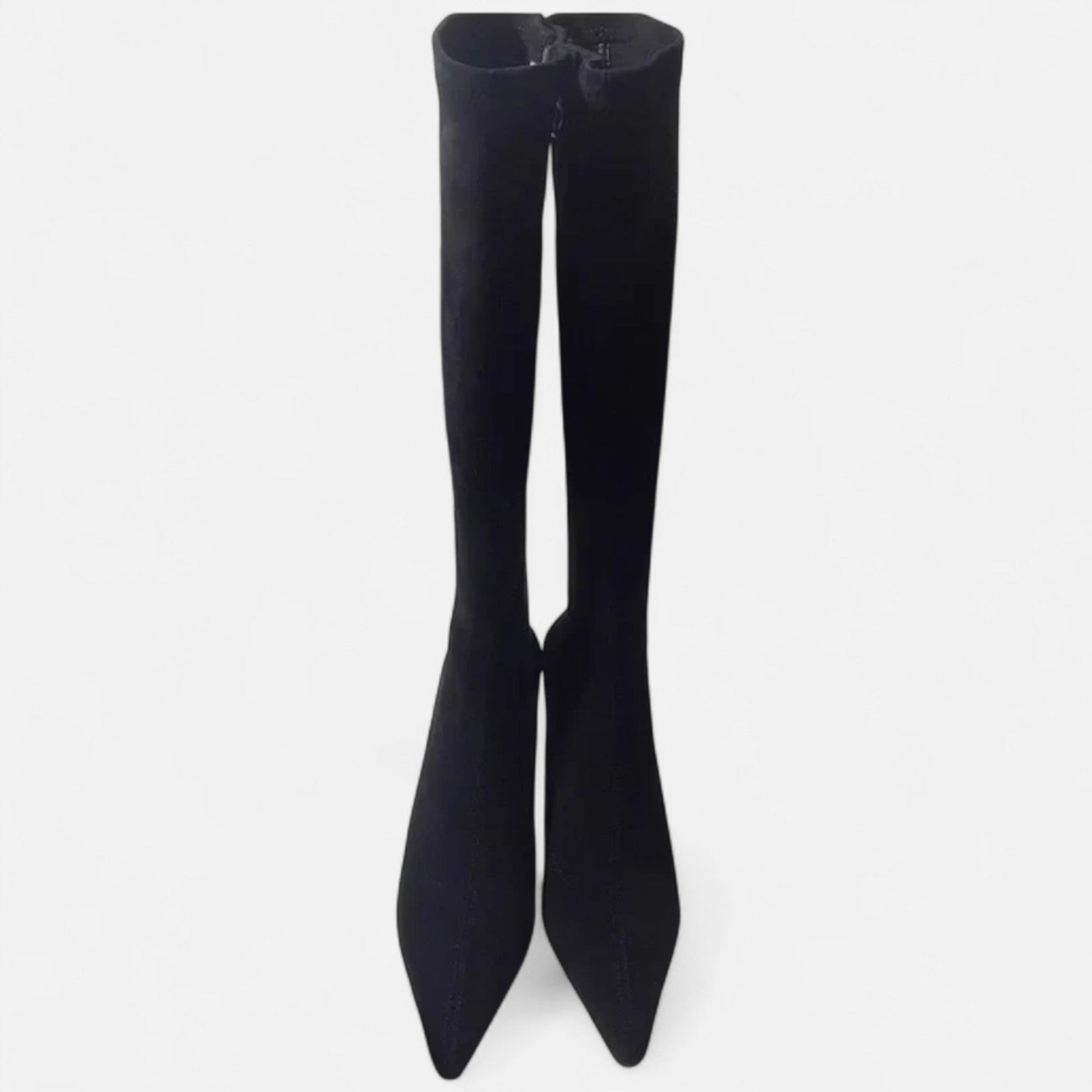 Women’s Sleek Suede Thigh-High Heeled Boots with Pointed Toe