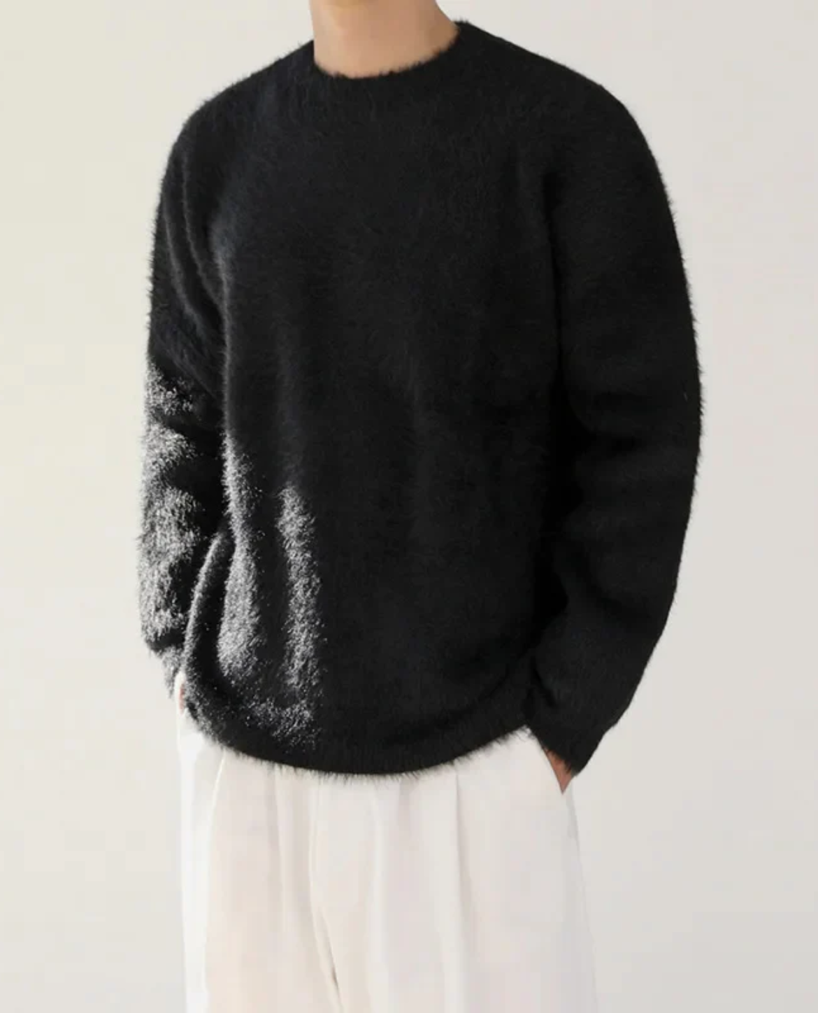 Versatile Long-Sleeve Knitted Crew Neck Sweater for Men