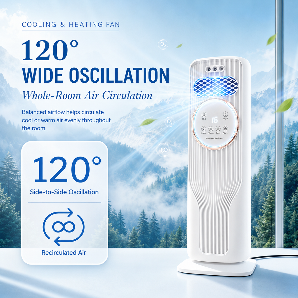 Cold, Warm Air Conditioning Fan 4-in-1 Portable Air Cooler, Heater, Humidifier & Blower