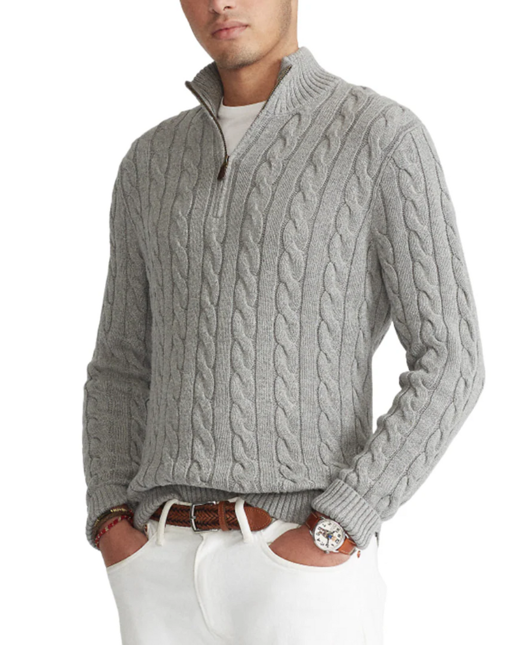 Men's Classic Half Zip Sweater with Horizontal Stripe Design