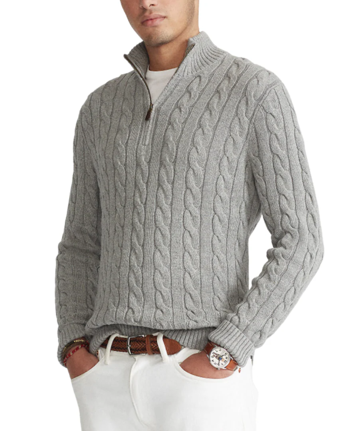 Men's Classic Half Zip Sweater with Horizontal Stripe Design