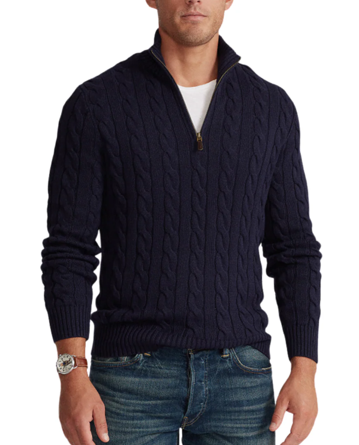 Men's Classic Half Zip Sweater with Horizontal Stripe Design
