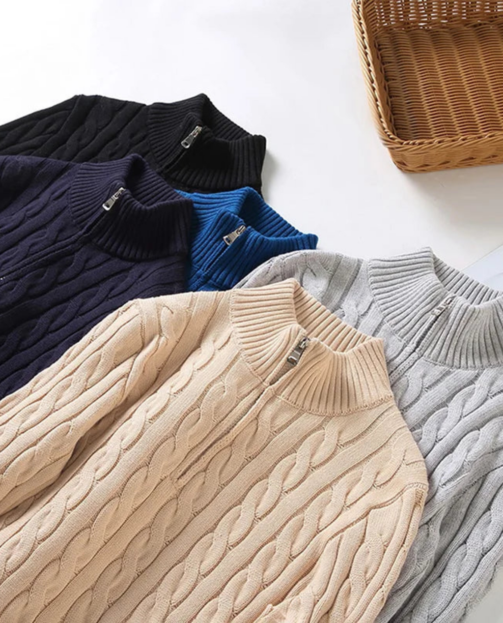 Men's Classic Half Zip Sweater with Horizontal Stripe Design