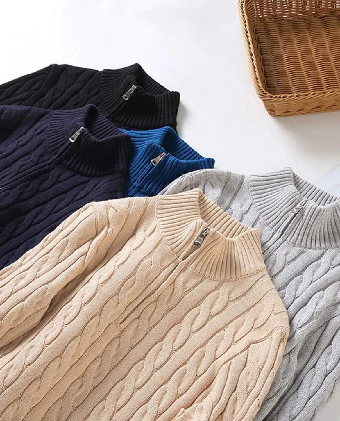 Men's Classic Half Zip Sweater with Horizontal Stripe Design