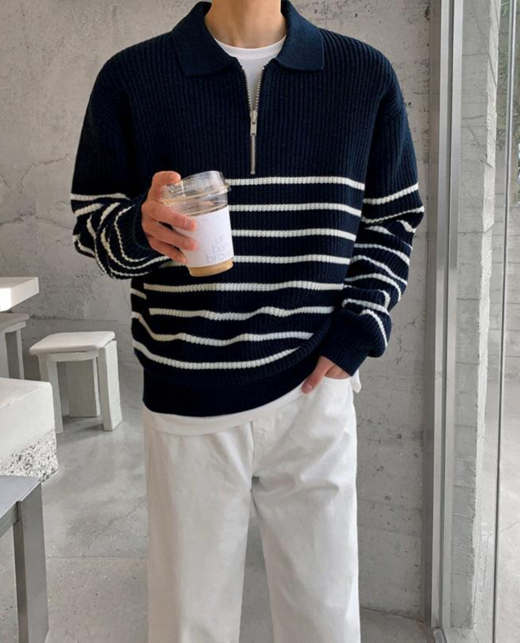 Men's Warm Relaxed Layered Quarter Zip Sweater