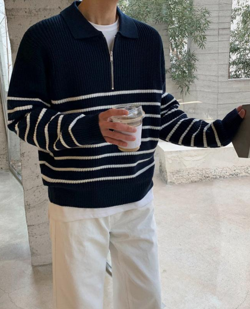 Men's Warm Relaxed Layered Quarter Zip Sweater