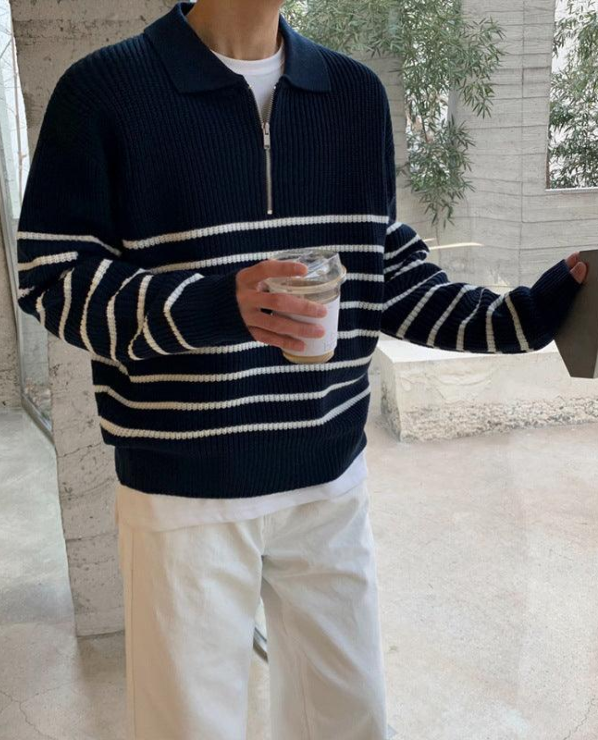 Men's Warm Relaxed Layered Quarter Zip Sweater