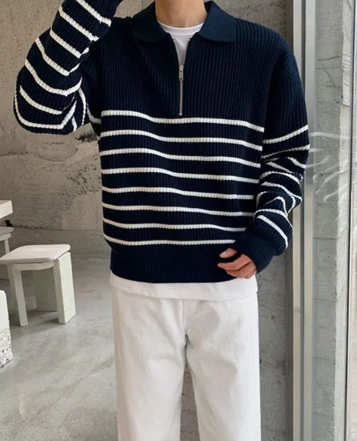 Men's Warm Relaxed Layered Quarter Zip Sweater