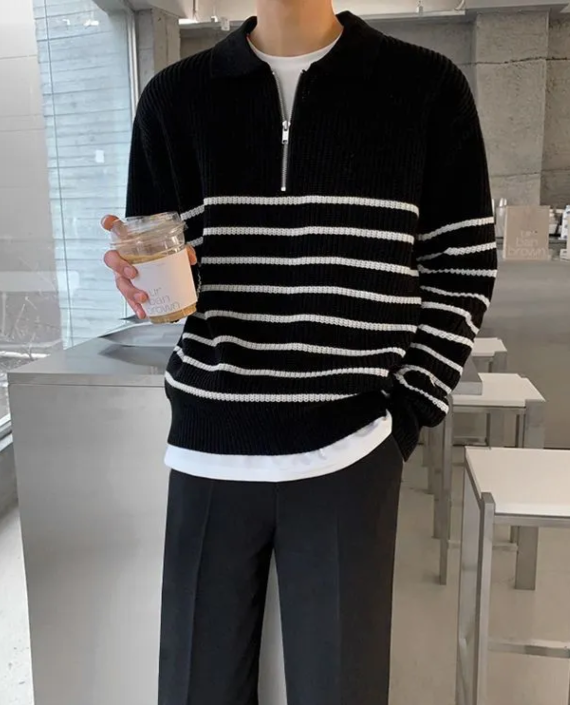 Men's Warm Relaxed Layered Quarter Zip Sweater