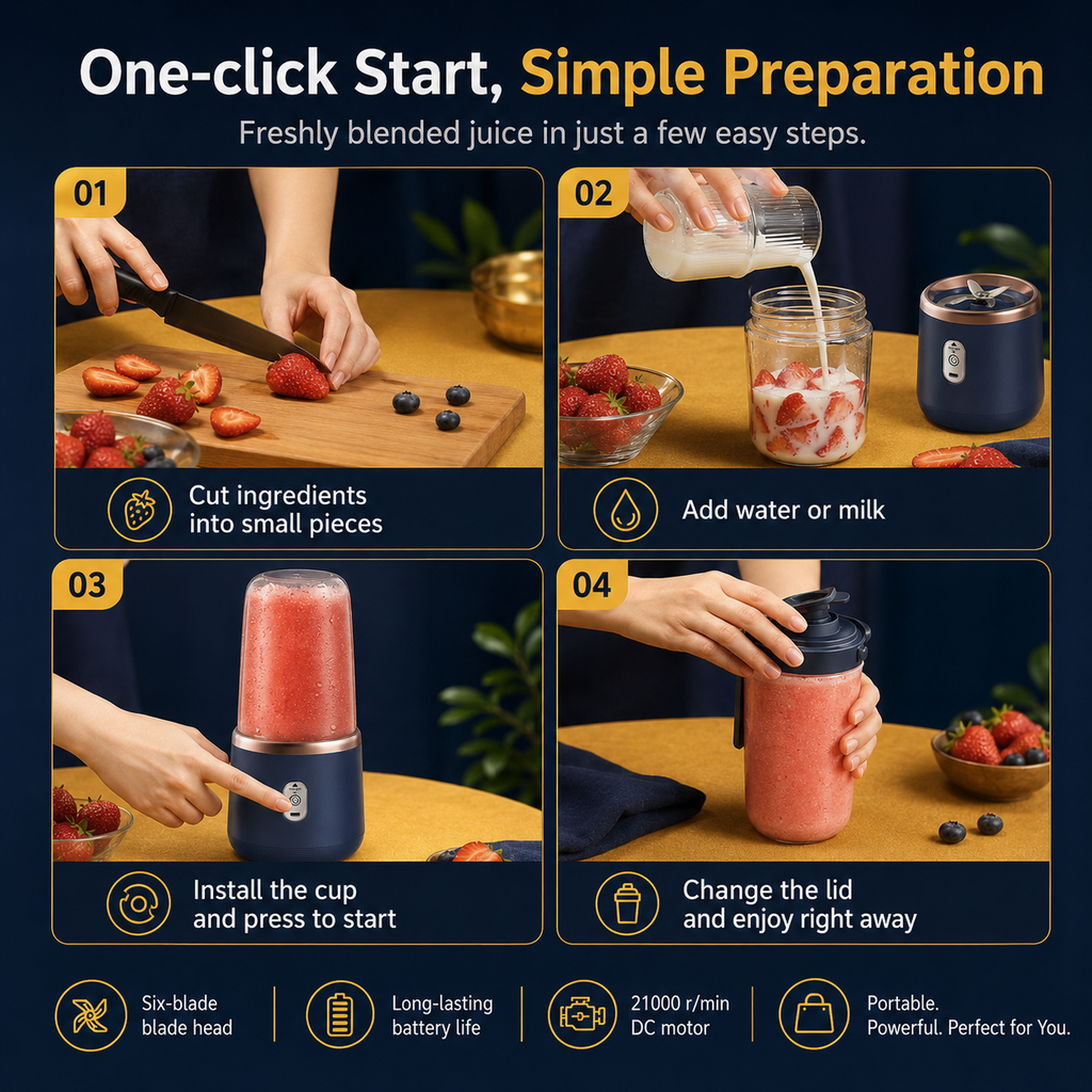 Portable USB Rechargeable Juicer Blender with 2 Cups