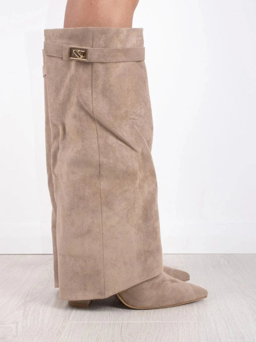 Women’s Fashion Knee High Boots with Flared Top and Block Heel