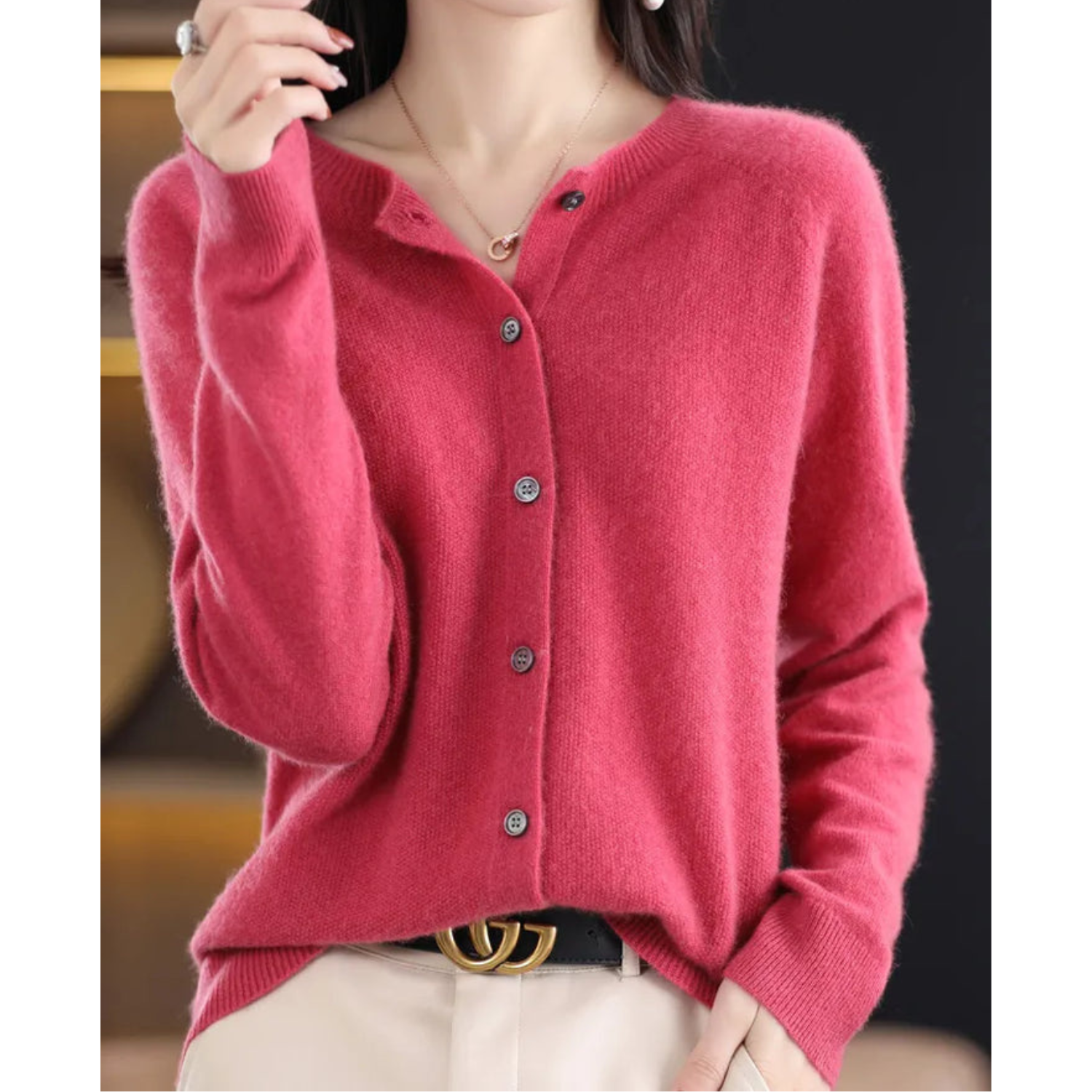 Women's Classic Flattering Fit Button Cardigan with Round Neckline