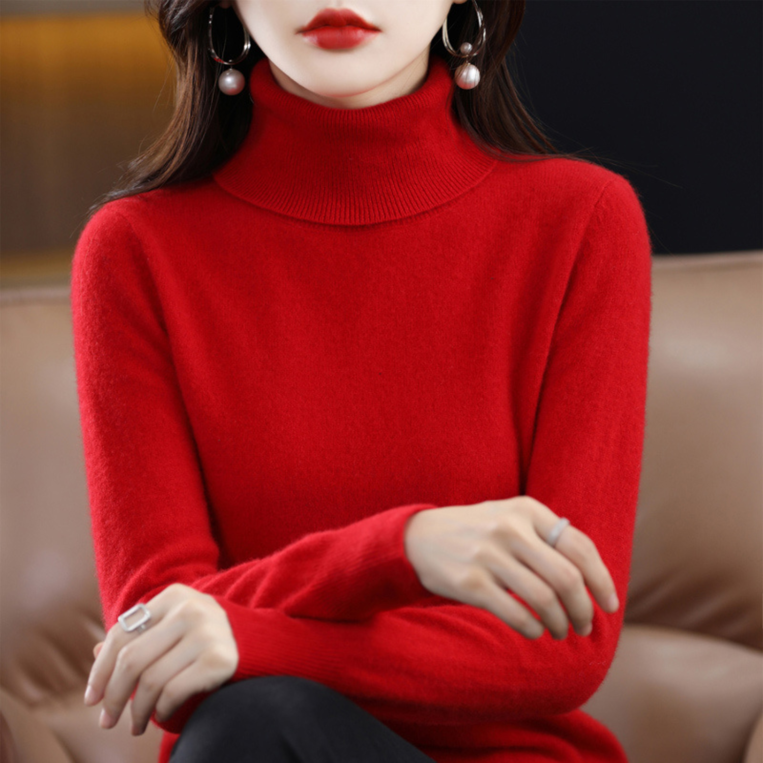Women's Fashion Outdoor Warmth Knitted Roll Neck Sweater