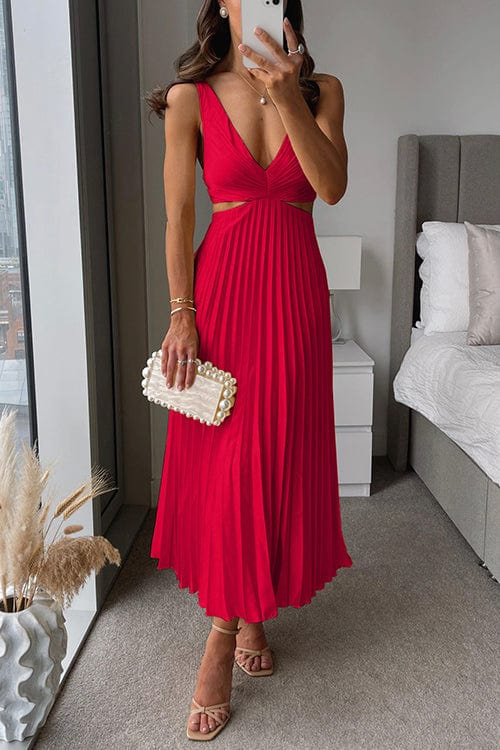 Women's Classic Flowing Pleated Midi Evening Dress