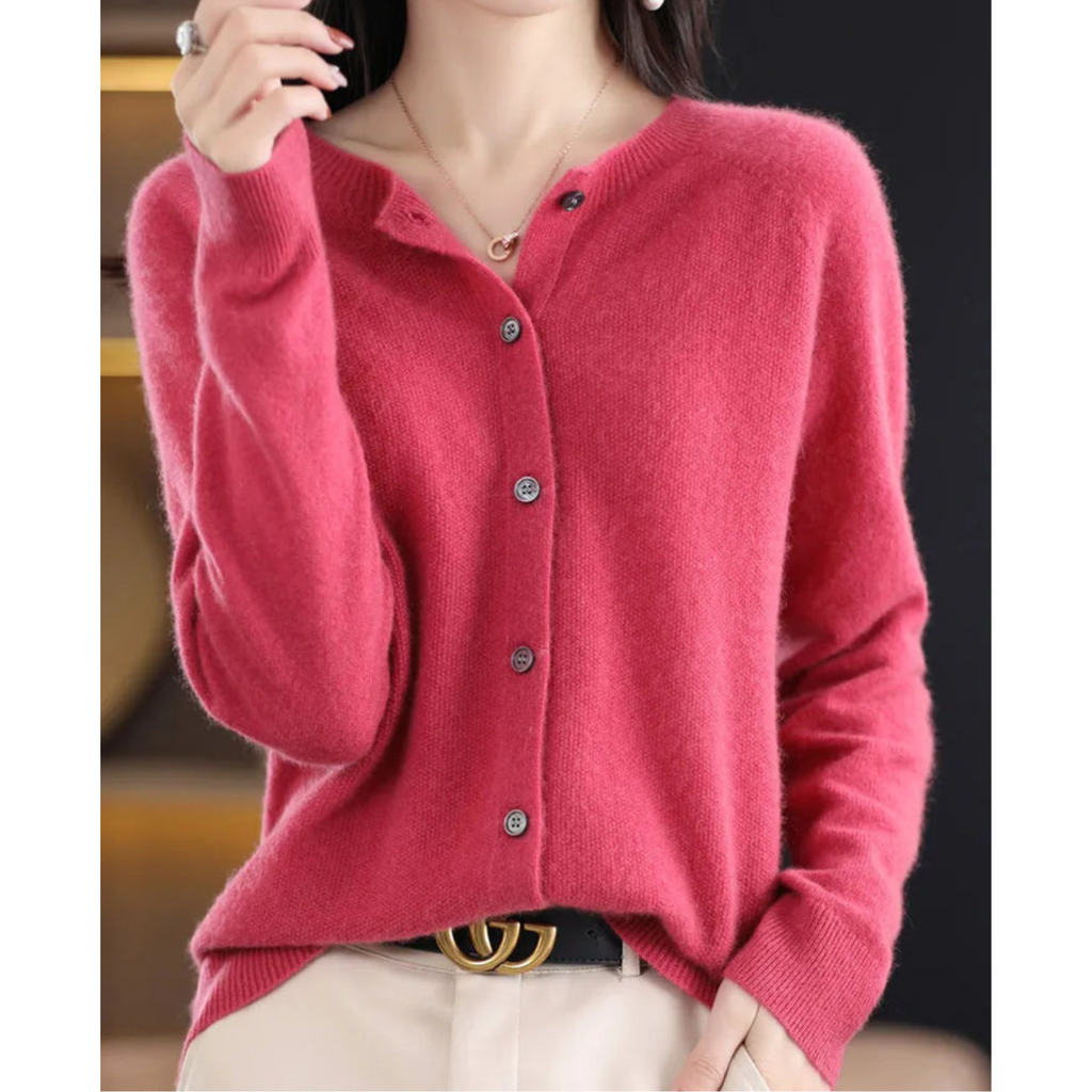 Women's Classic Flattering Fit Button Cardigan with Round Neckline