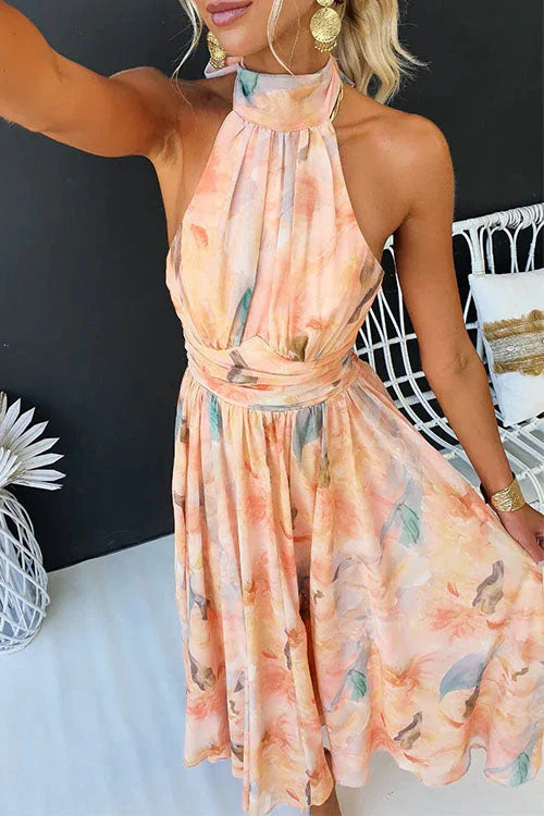 Women’s Airy Outdoor Halter Floral Maxi Summer Dress