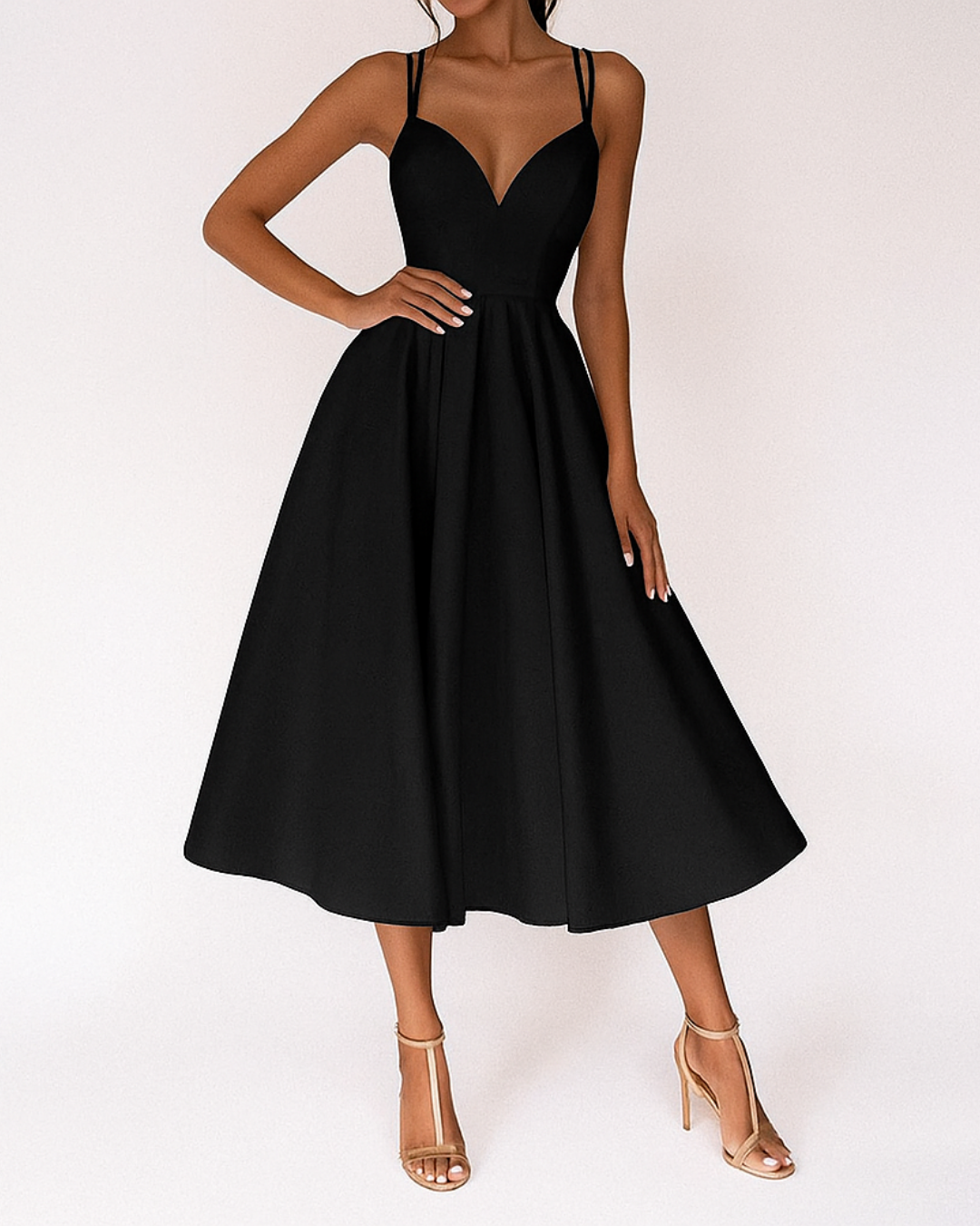 Women Modern Strappy Midi Length Wedding Guest  Dress
