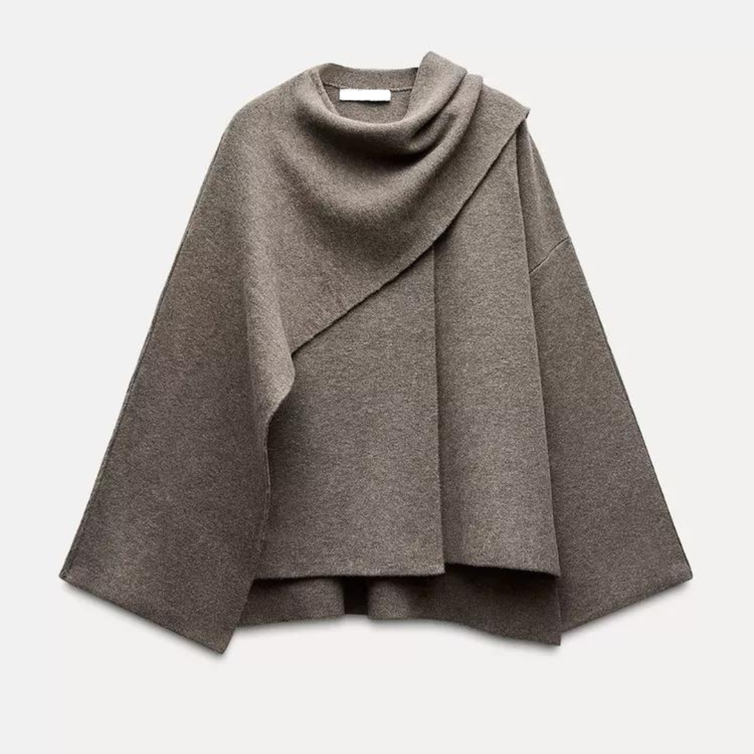Women's Fashion Slip-on Asymmetrical Poncho for Winter Warmth