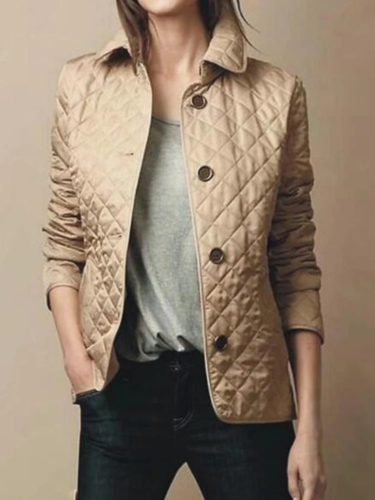 Women’s Winter Turned-Down Collar Quilted Jacket for Cold Season