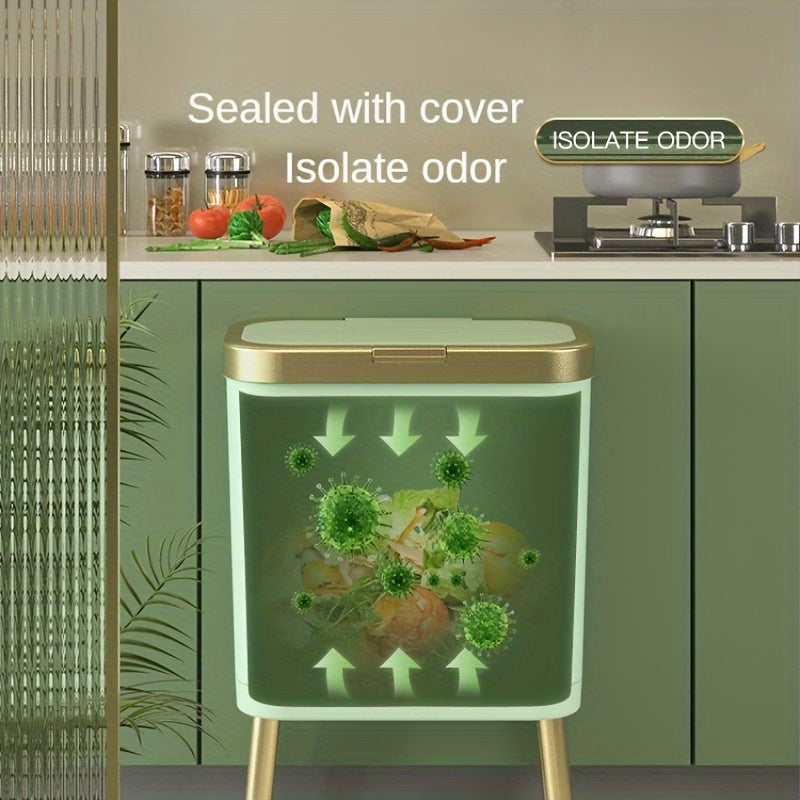 Kitchen Trash Can Lid 15L Slim Modern Odor Sealing Elevated Legs - Image 13