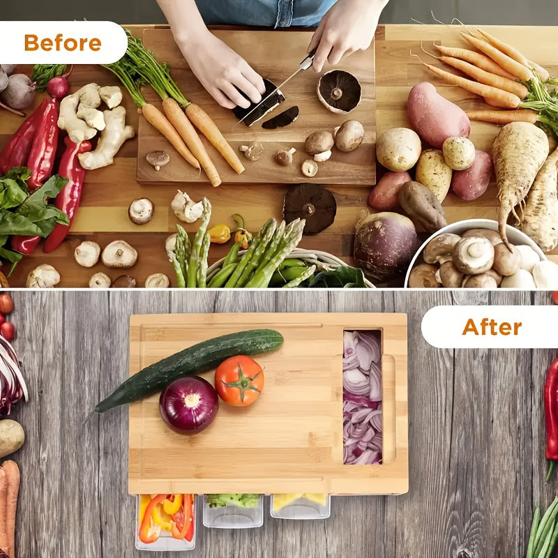 Bamboo Cutting Board Storage Trays Graters Kitchen Prep Station - Image 6