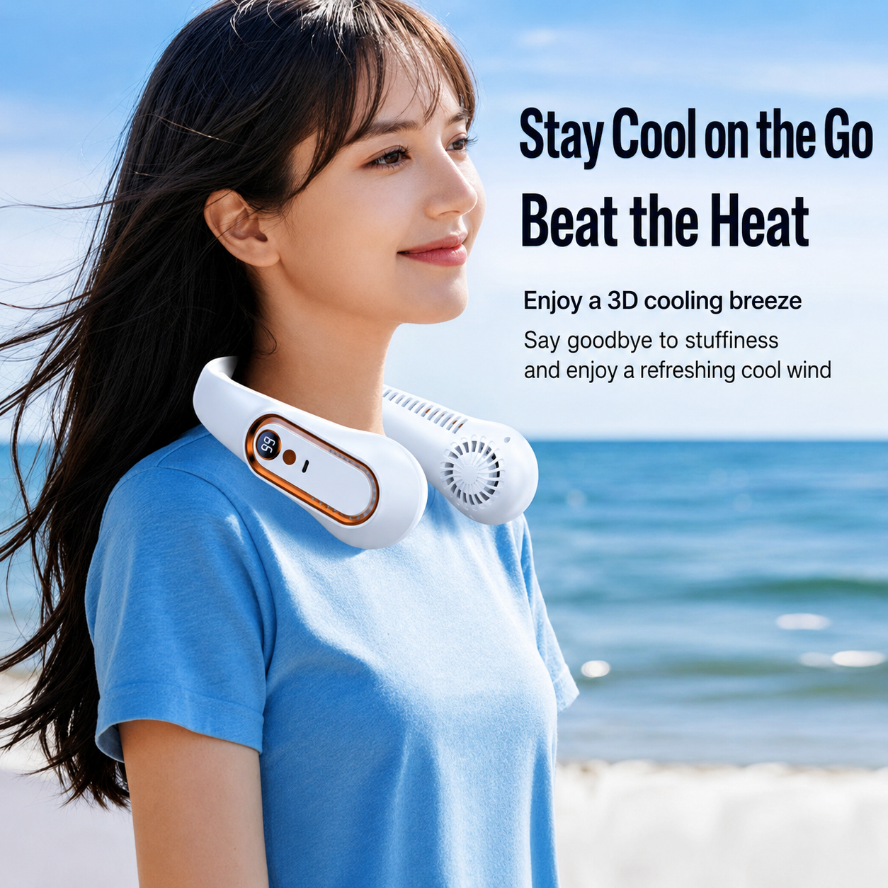Portable Neck Fan Bladeless Wearable Hands-Free Cooling 5-Speed LED Display