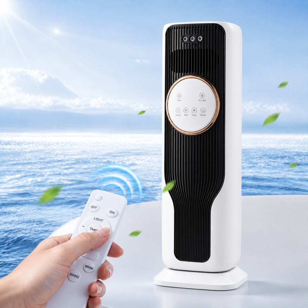 Cold, Warm Air Conditioning Fan 4-in-1 Portable Air Cooler, Heater, Humidifier & Blower