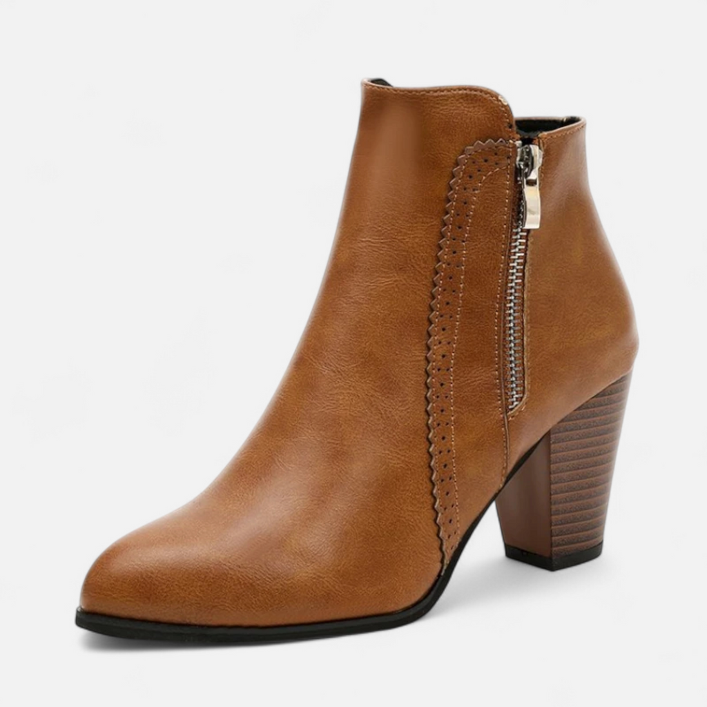 Women’s Retro Zip-Heel Support Fashion Boots with Coarse Heel and Sleek Side Zipper